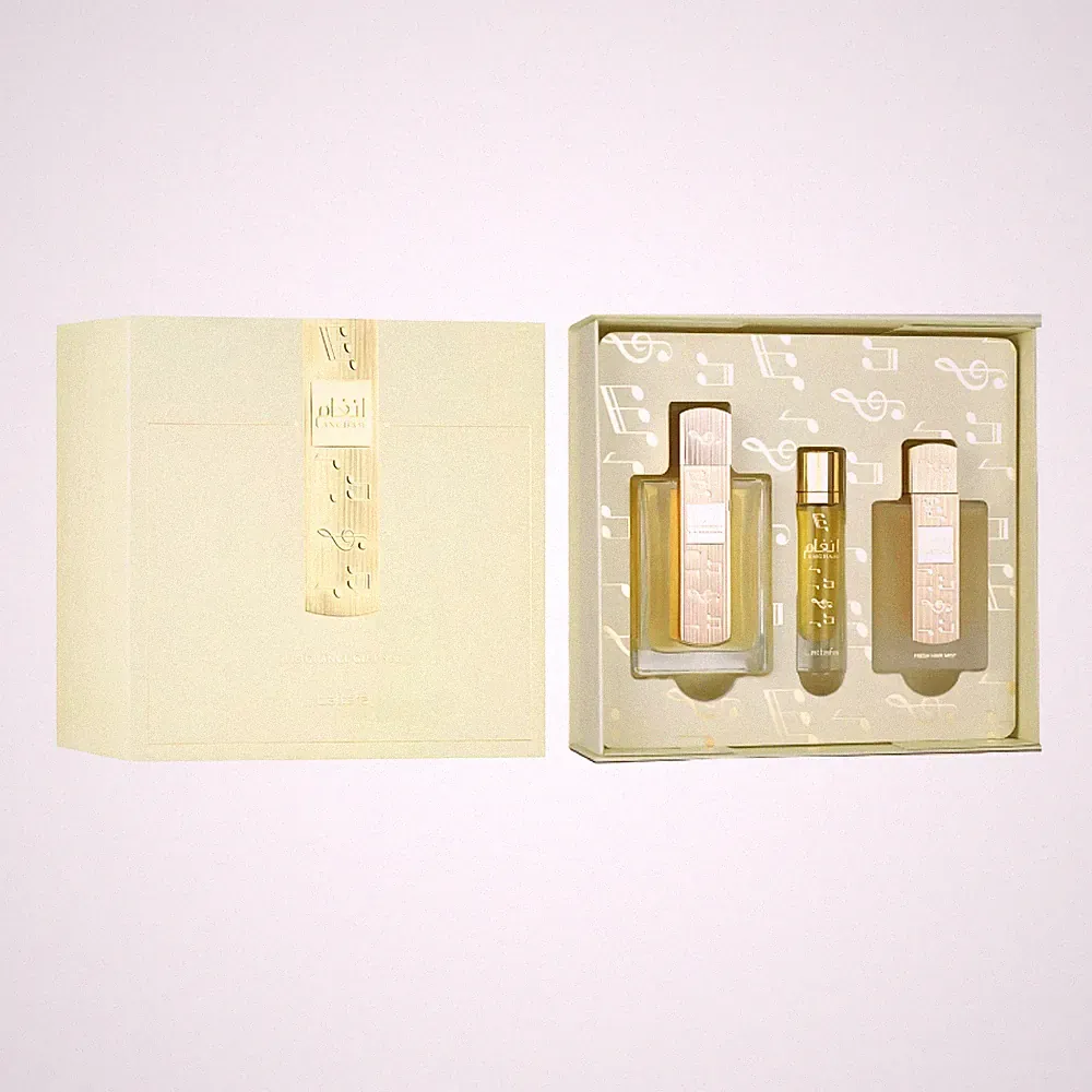 Lattafa Angham 3pc Set 3.4oz EDP Spray + .4oz Travel Mini + 1.6oz Hair Mist