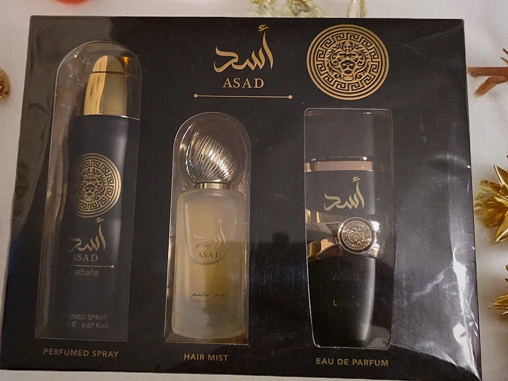 Lattafa Asad Gift Set PerfumeSpray 6.67 fl oz, Hair Mist, Eau de Parfum.
