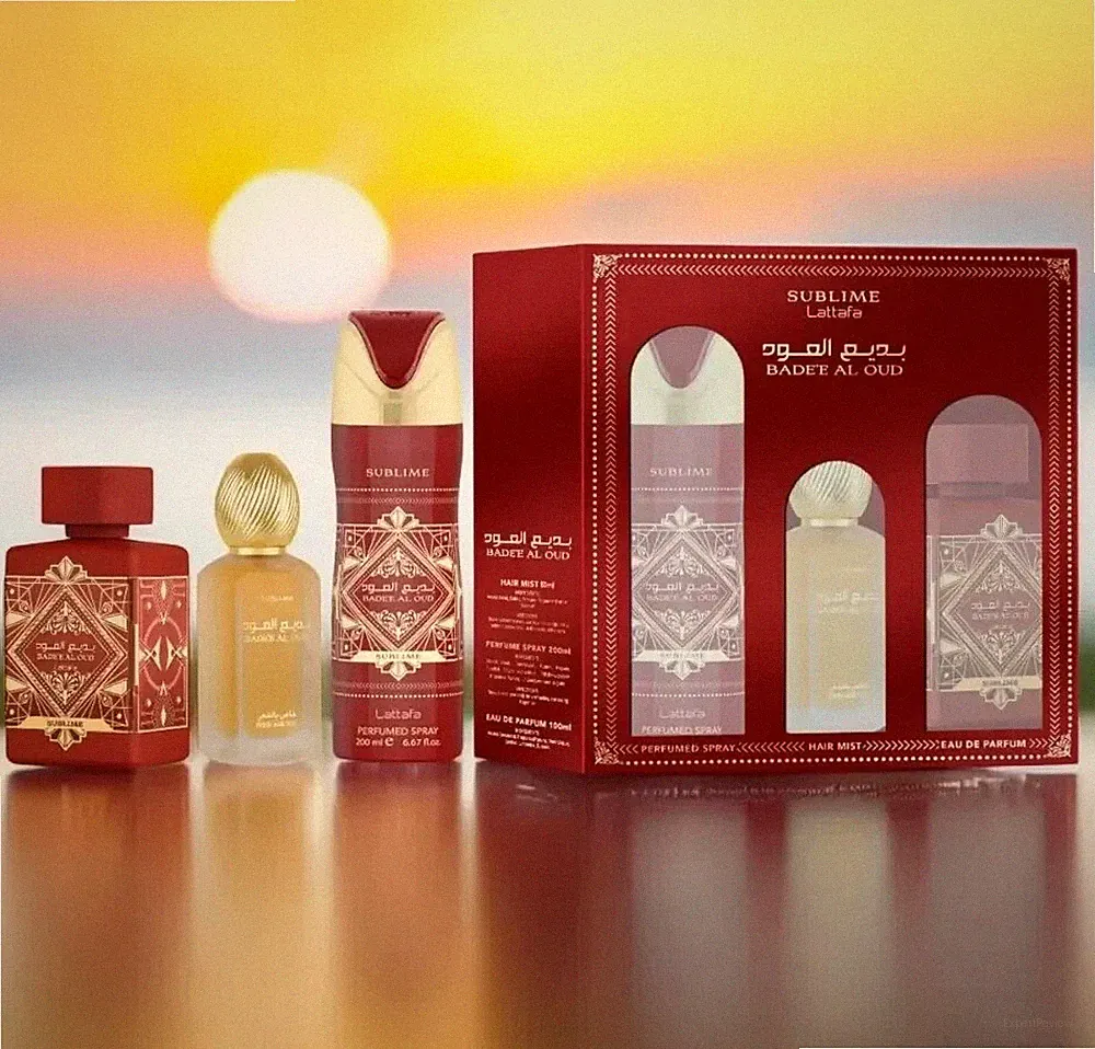 Lattafa Badee Al Oud Sublime 3 Piece Gift Set (Perfume/Hair Mist/Body Spray)