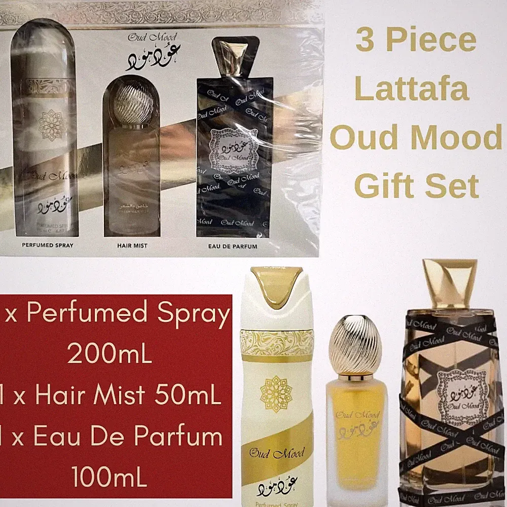 Lattafa Oud Mood 3 Piece Gift Set (Perfume EDP/Hair Mist/Body Spray) NEW