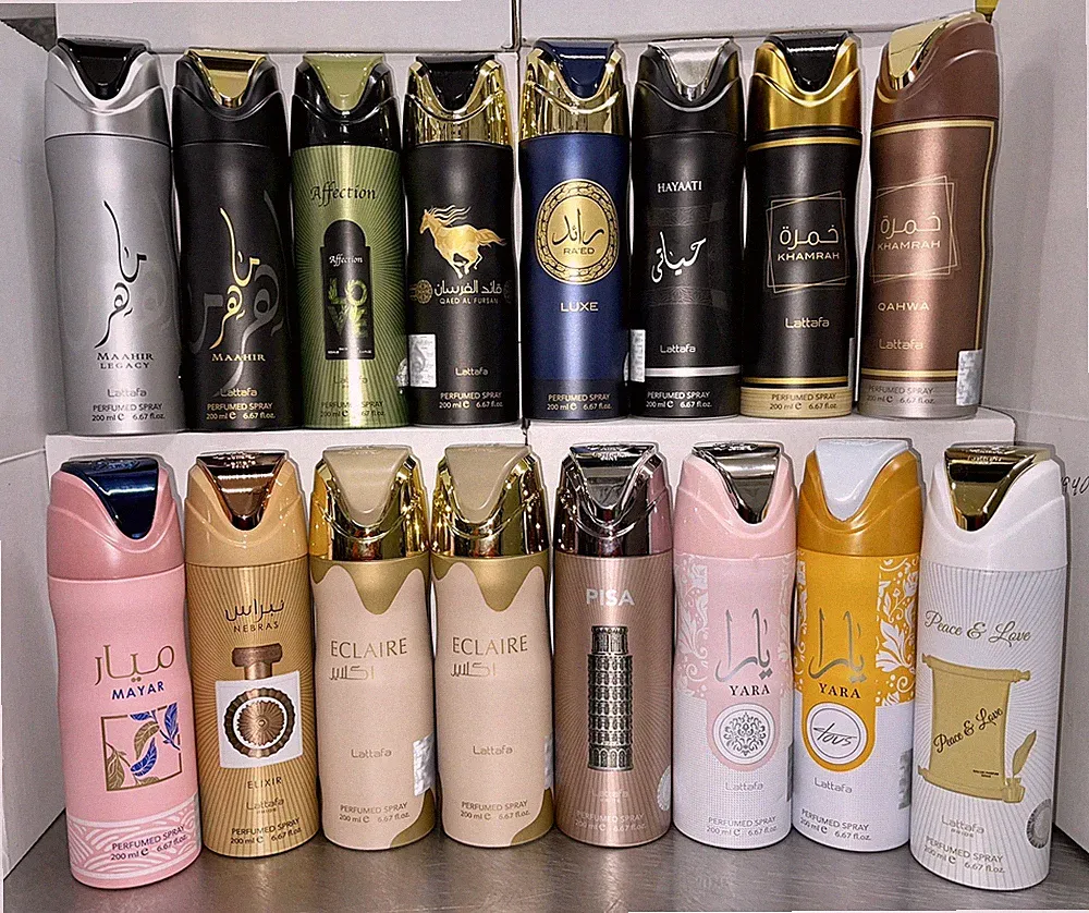 Lattafa(Yara,Eclair,khamrah,Maahir, Mayar) Perfumes Body Spray 16 PCs 200 ML.